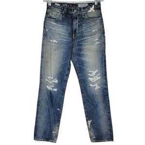 AG Adriano Goldschmied Women's The Phoebe Tapered Jeans Size 27 Blue Denim 28x28